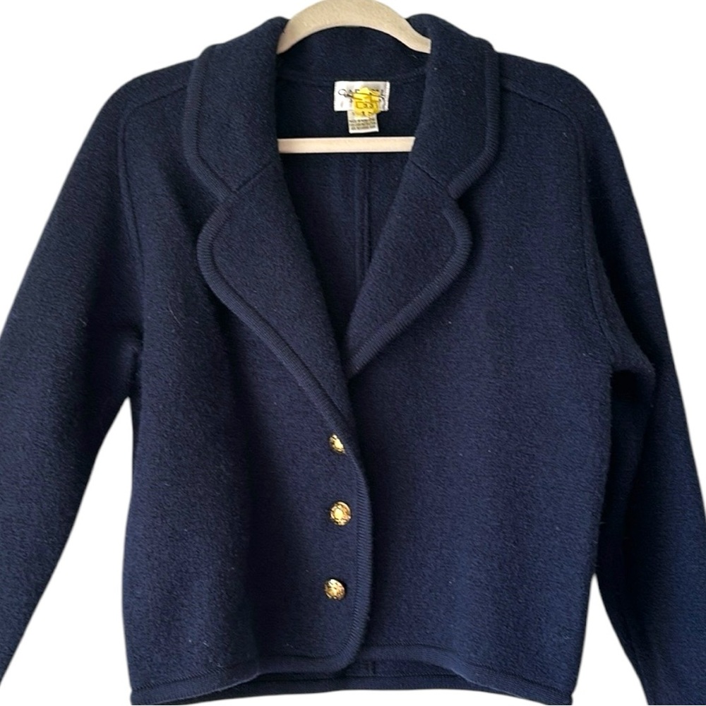 Carroll Reed 100% Wool Blue button down Long sleeve sweater jacket size 8